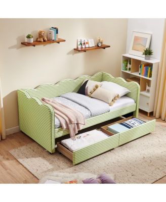  Twin Daybed with 2 Storage Drawers, USB Port, and Wave Headboard