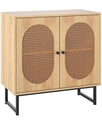 Buffet Storage Cabinet with 2 Rattan Doors and Adjustable Shelf