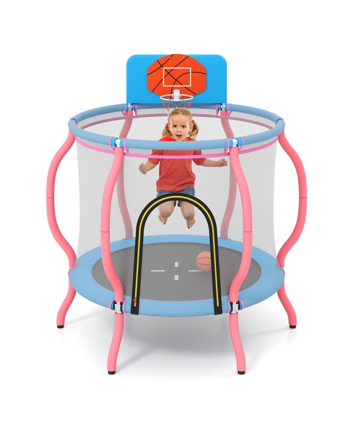 Mecale Kids Pumpkin Trampoline with Basketball Hoop and Safety Door
