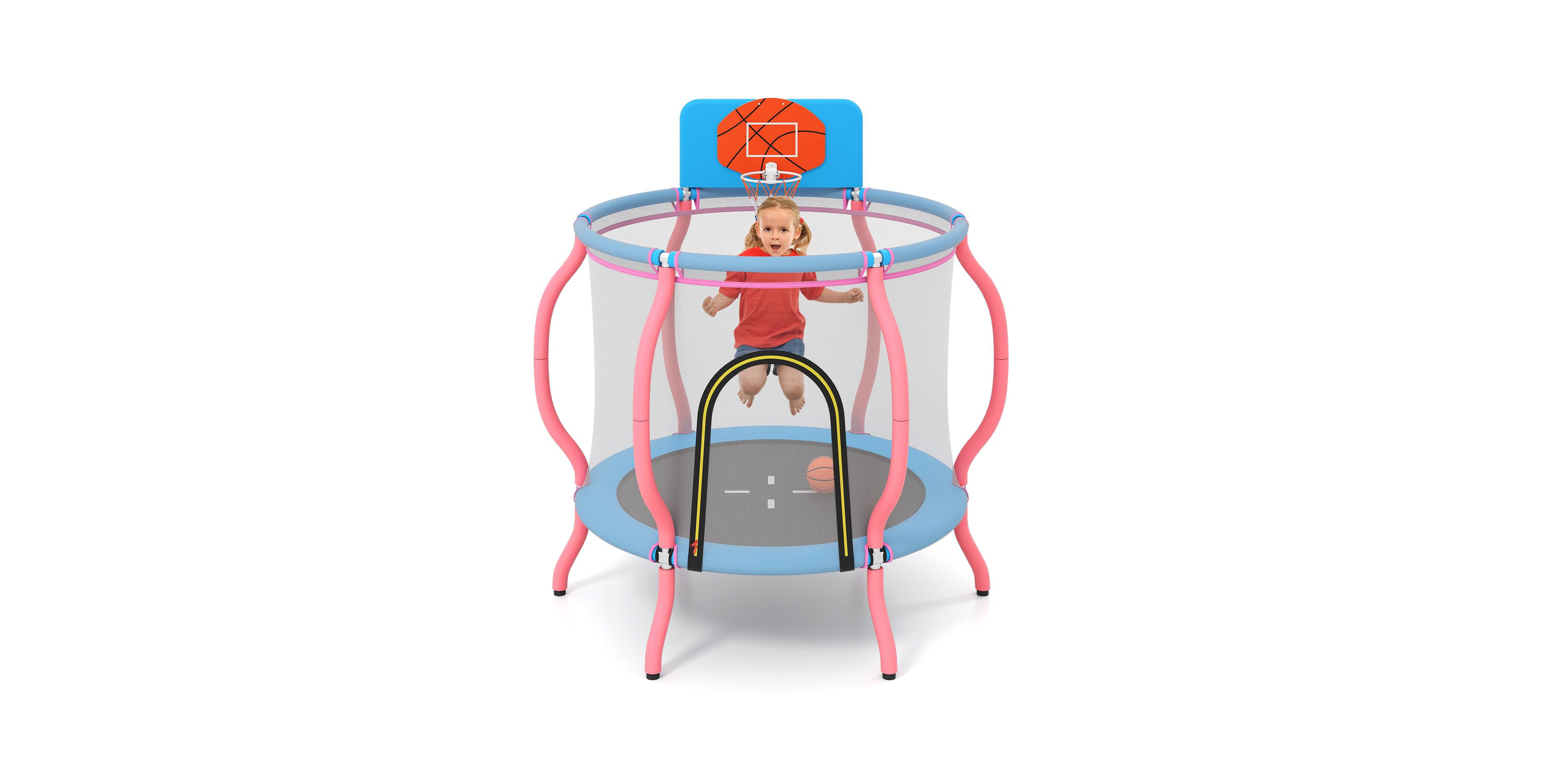 Mecale Kids Pumpkin Trampoline with Basketball Hoop and Safety Door