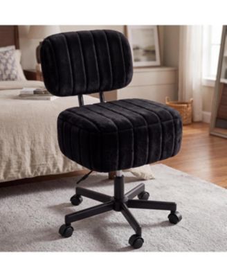 Adjustable Height Swivel Vanity Chair with Backrest, Vertical Channel Tufted Velvet Makeup Stool with Rolling Caster Base