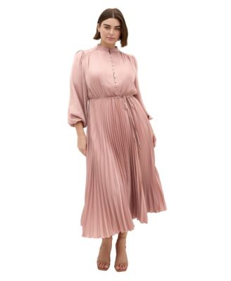 Plus Size Haley Mandarin-Collar Pleated Maxi Dress