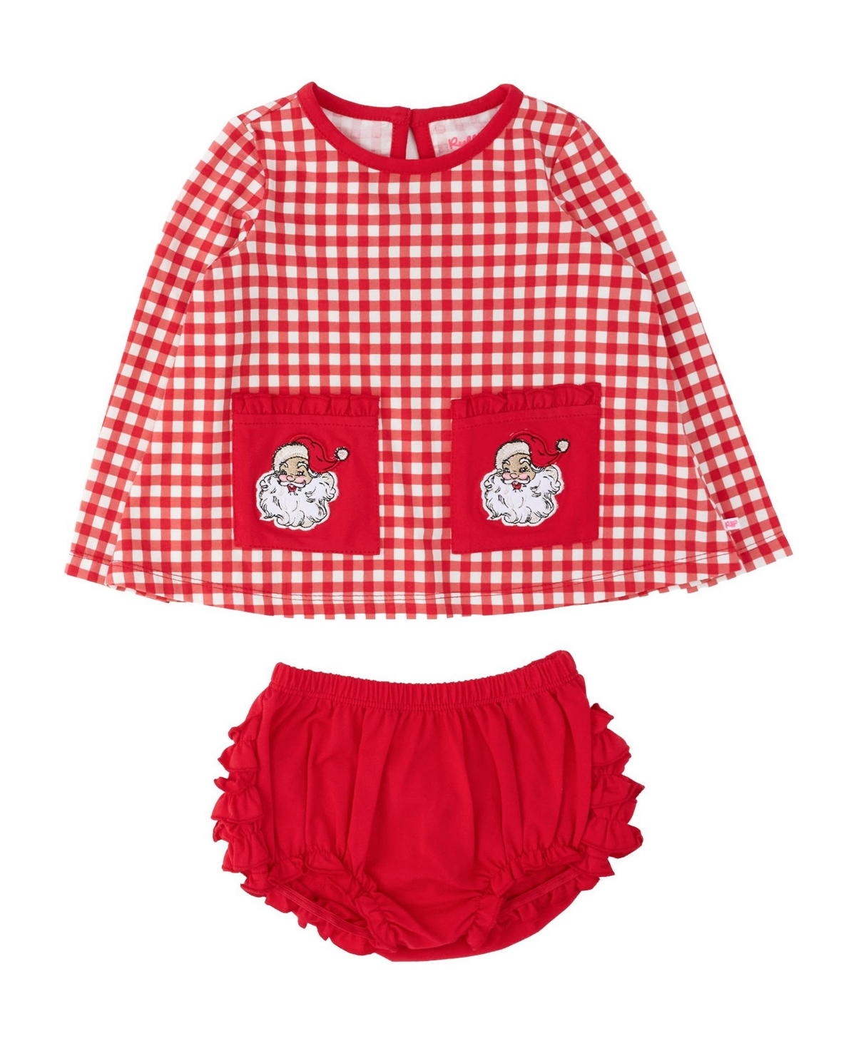 RuffleButts Baby Girls' Long Sleeve 4-way Stretch Dress and Bloomer, 2-Piece Set - Red  white gingham