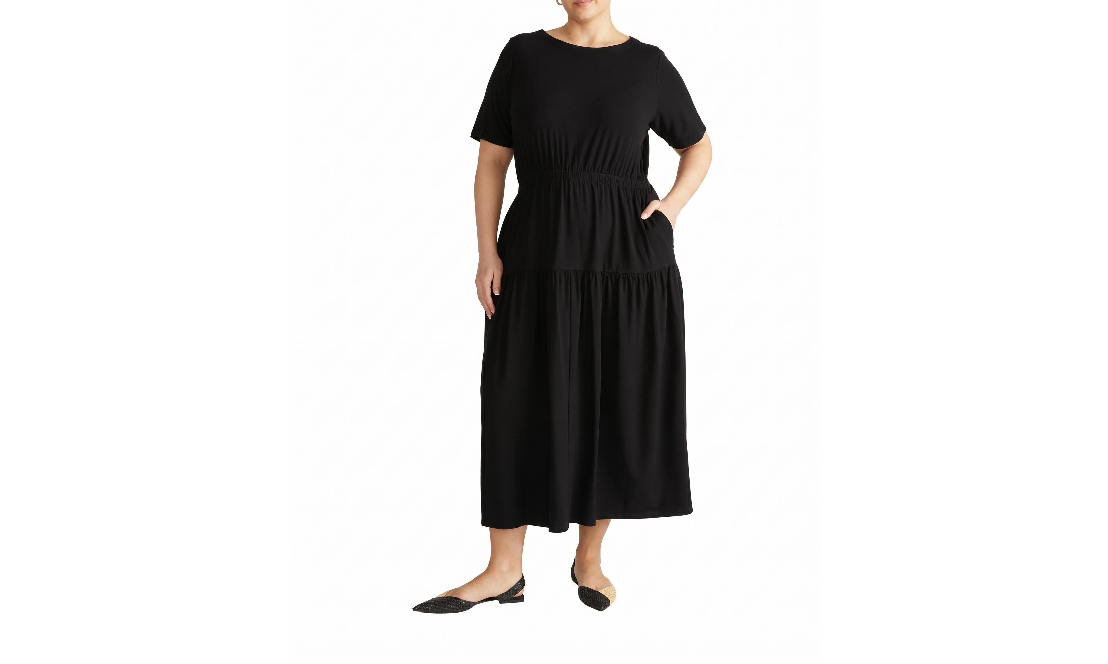 Universal Standard Plus Thea Crewneck Short-Sleeve Midi Dress