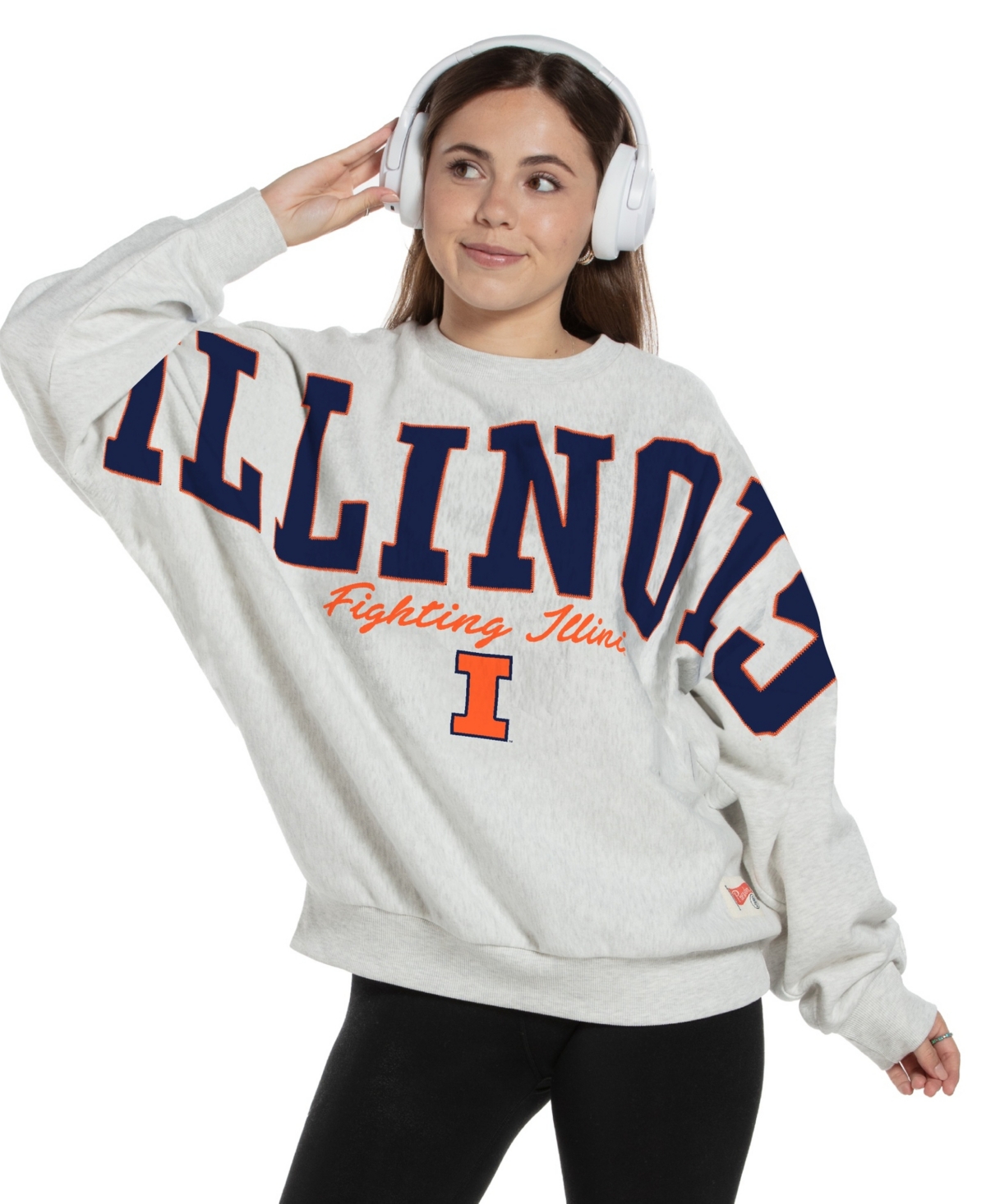 Pressbox Women's Heather Gray Illinois Fighting Illini Flannigan Oversized Fleece Sweatshirt - Heather Gray