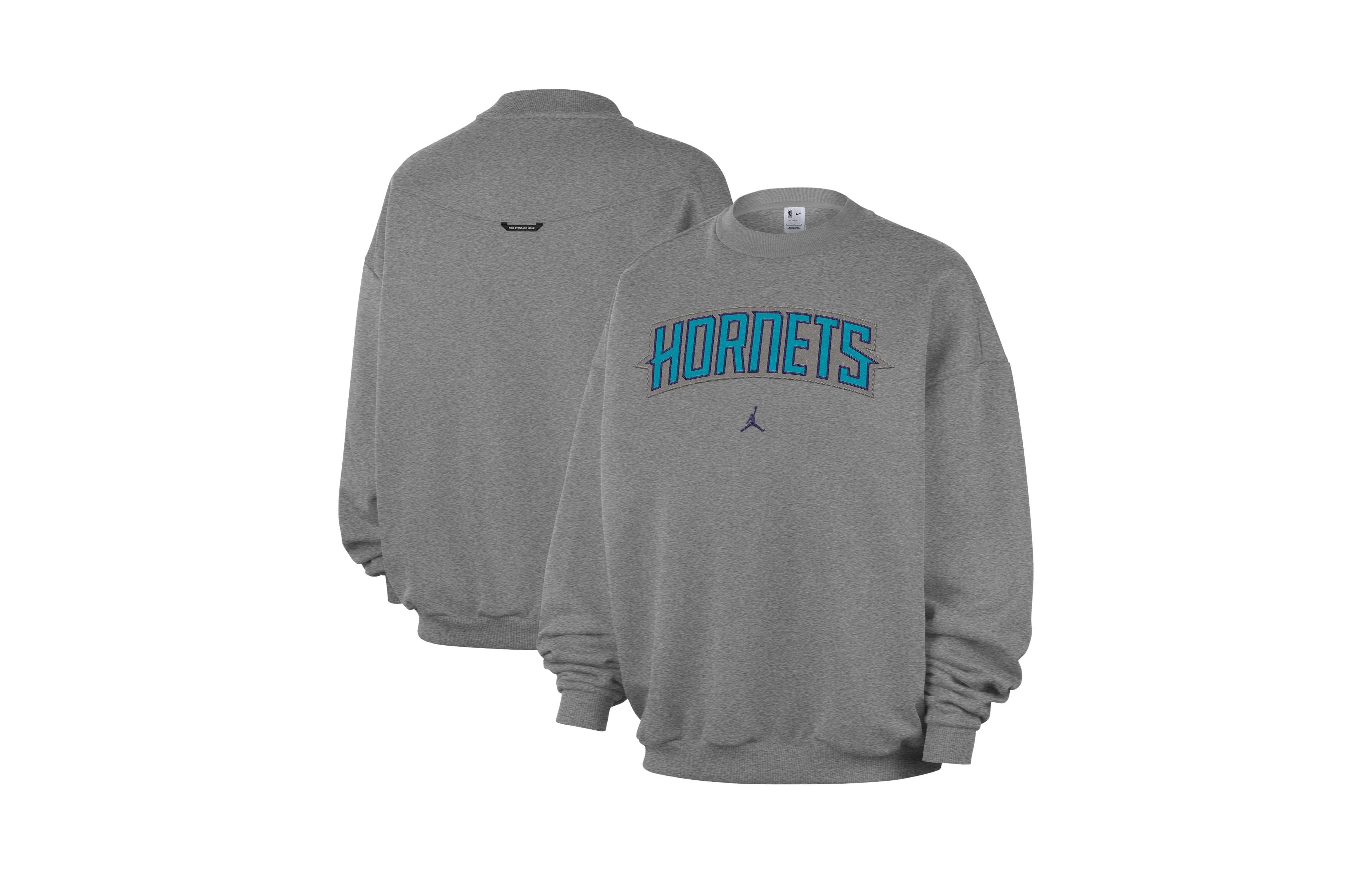 Jordan Men's Dark Heather Gray Charlotte Hornets Standard Issue Wordmark Fleece Therma-Fit Sweatshirt