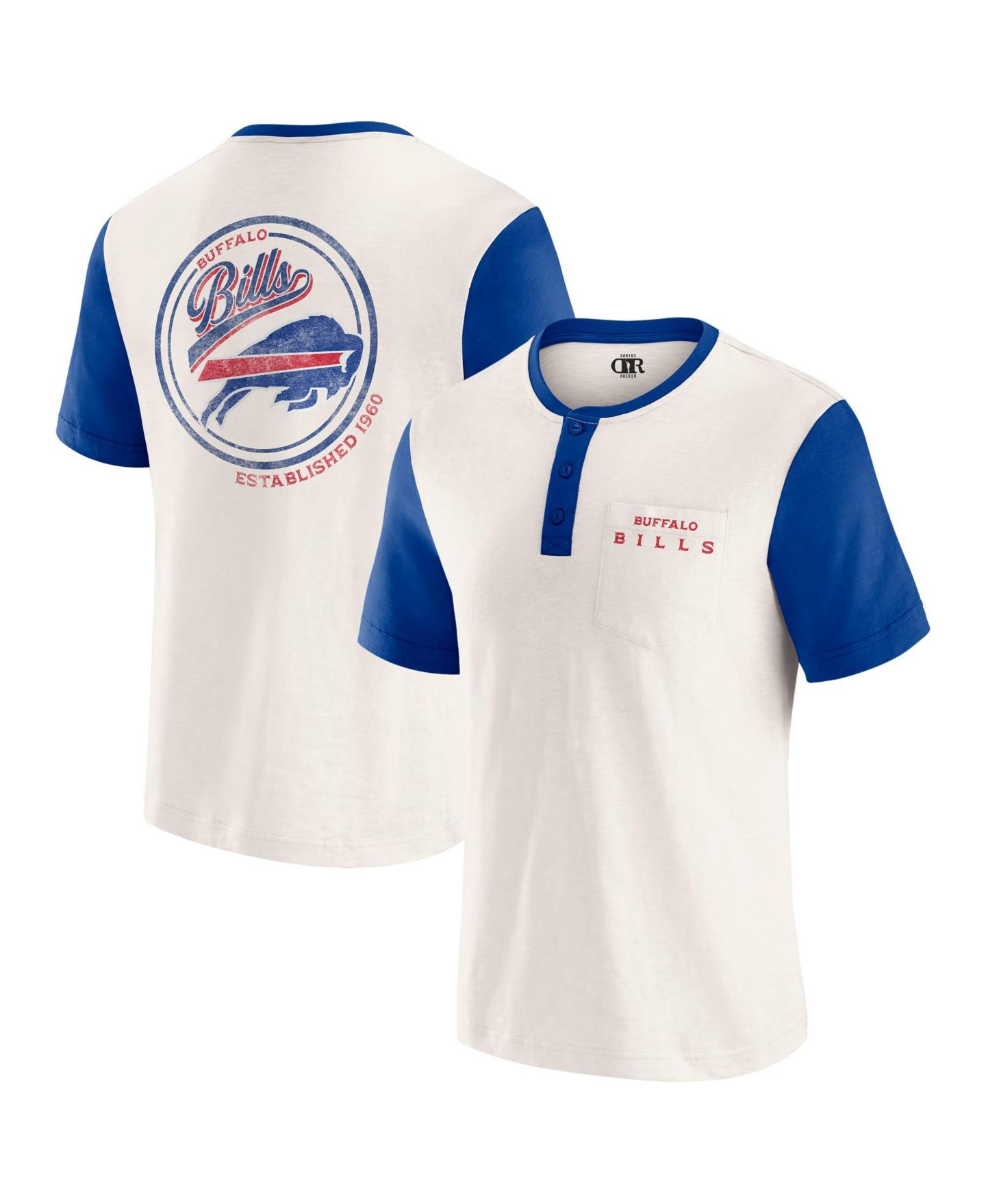 Мужская футболка Darius Rucker Collection By Fanatics Cream Buffalo Bills Henley Colorblock Slub Pocket — фото 1
