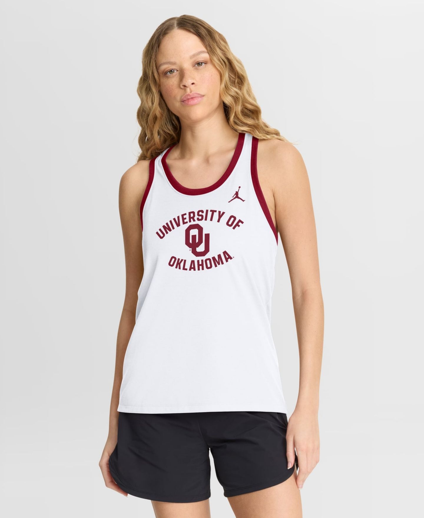 Женский топ Jordan White Oklahoma Sooners Uni Name Tri-Blend Dri-FIT Racerback — фото 1