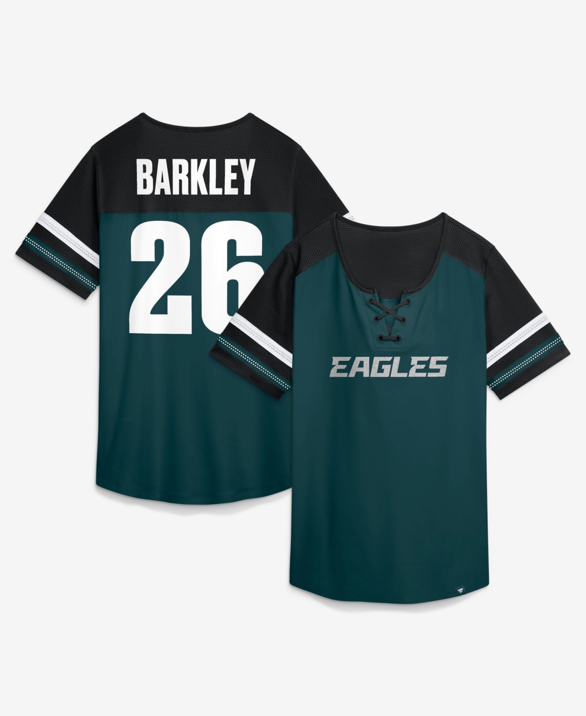 Fanatics Women's Saquon Barkley Midnight Green Philadelphia Eagles Curl Route Athena Lace-Up Name & Number Shirt - Green, Black