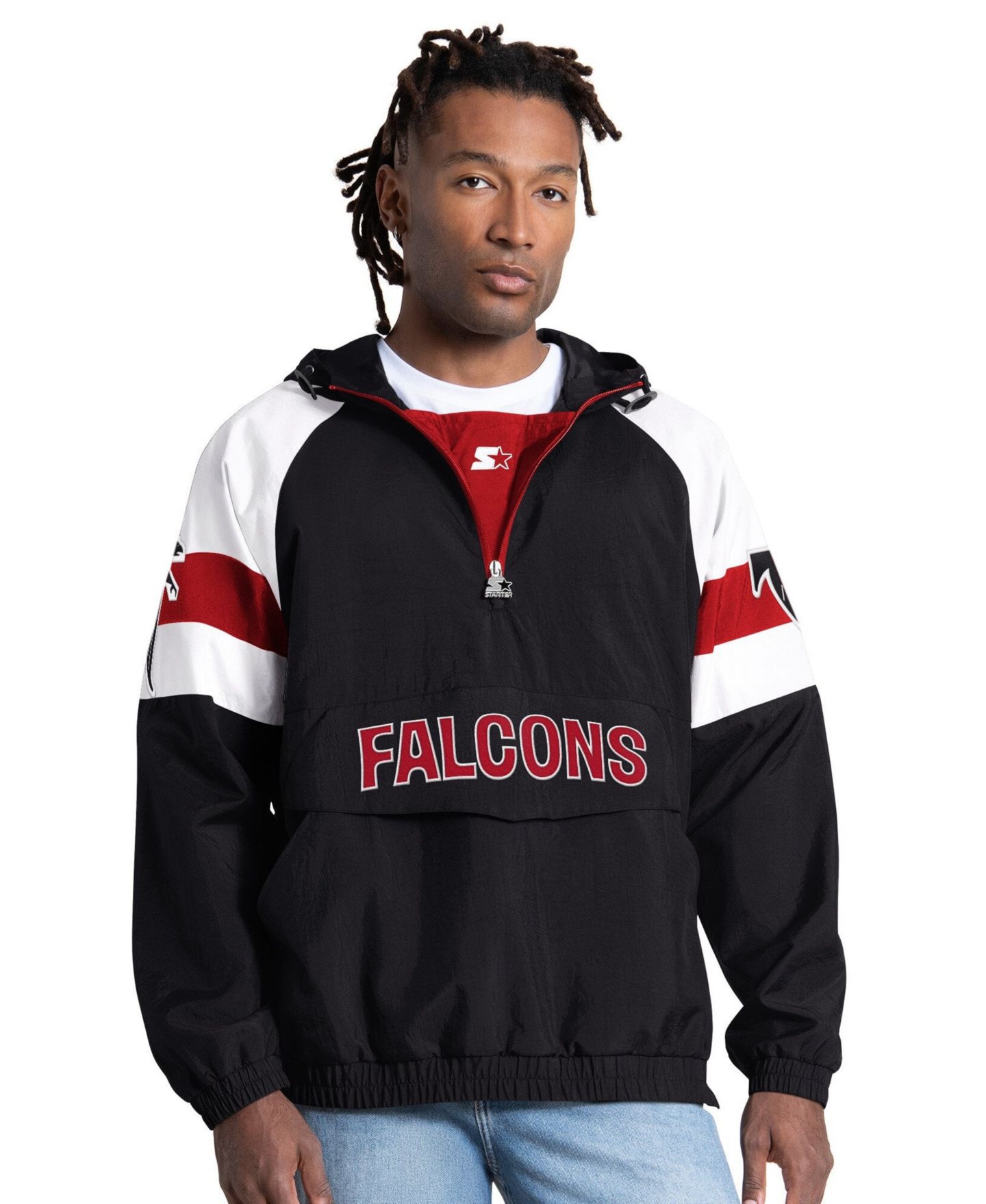 Мужская куртка Starter Black Atlanta Falcons Street Cut Retro Logo Half-Zip — фото 1