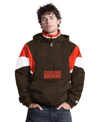 Men's Brown Cleveland Browns The Throwback Half-Zip Hooded Jacket