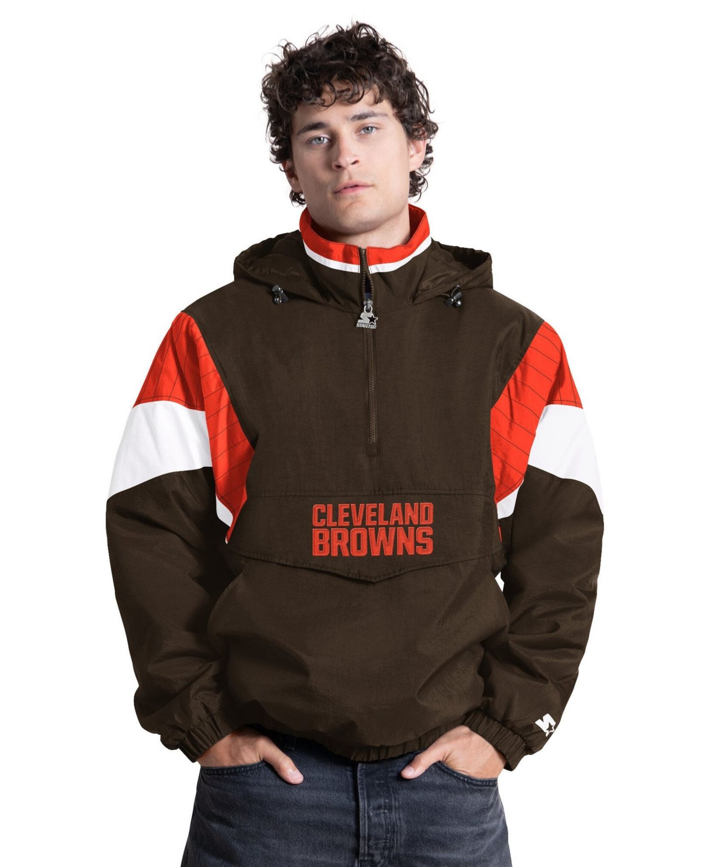 Мужская куртка Starter Brown Cleveland Browns The Throwback Half-Zip Hooded — фото 1