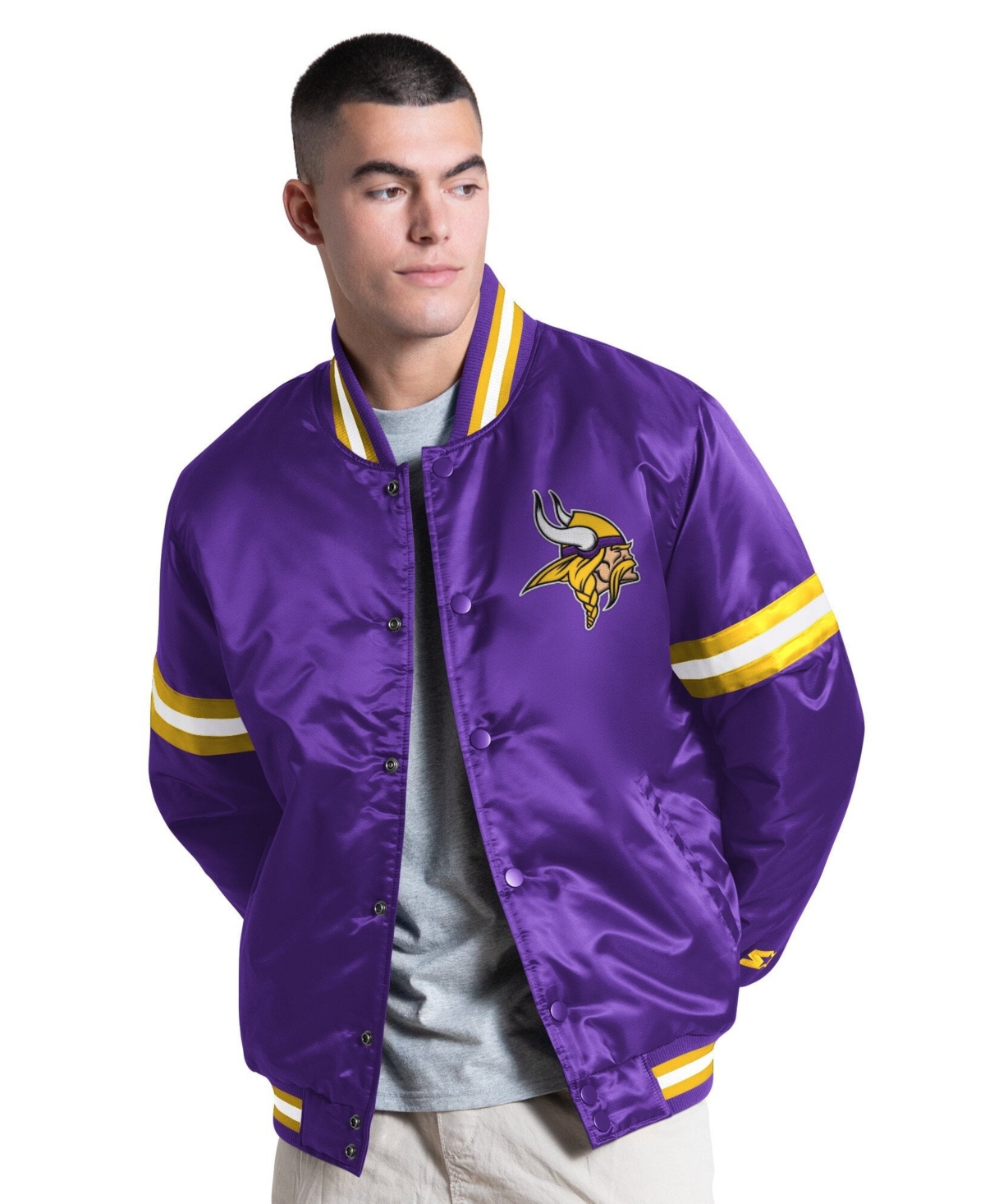 Starter Men's Purple Minnesota Vikings Courtside Varsity Full Snap Jacket - Purple, Yellow