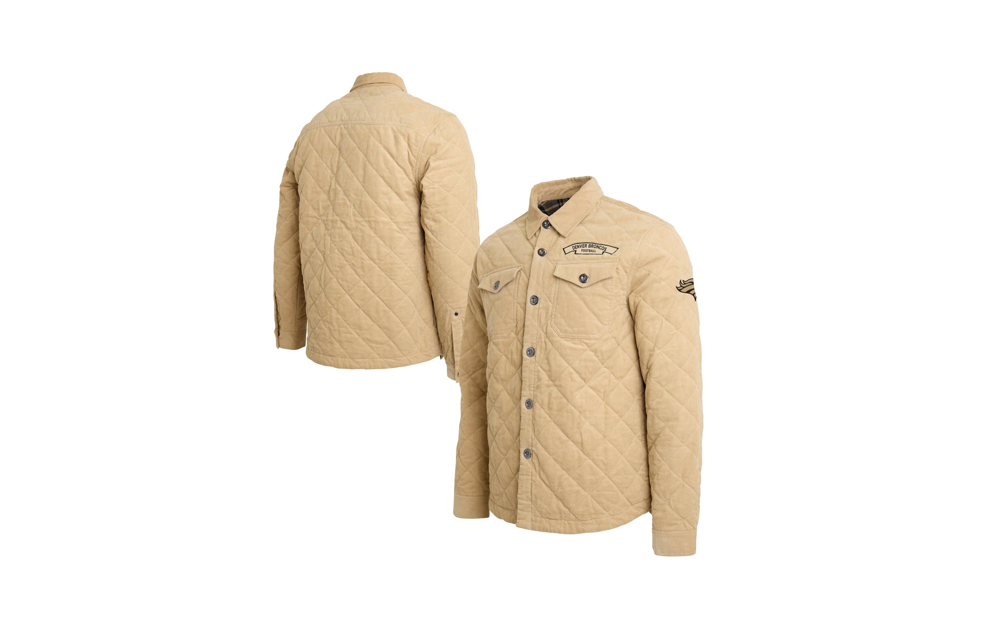 Darius Rucker Collection By Fanatics Men's Tan Denver Broncos Button-Up Thin-Wale Corduroy Shacket