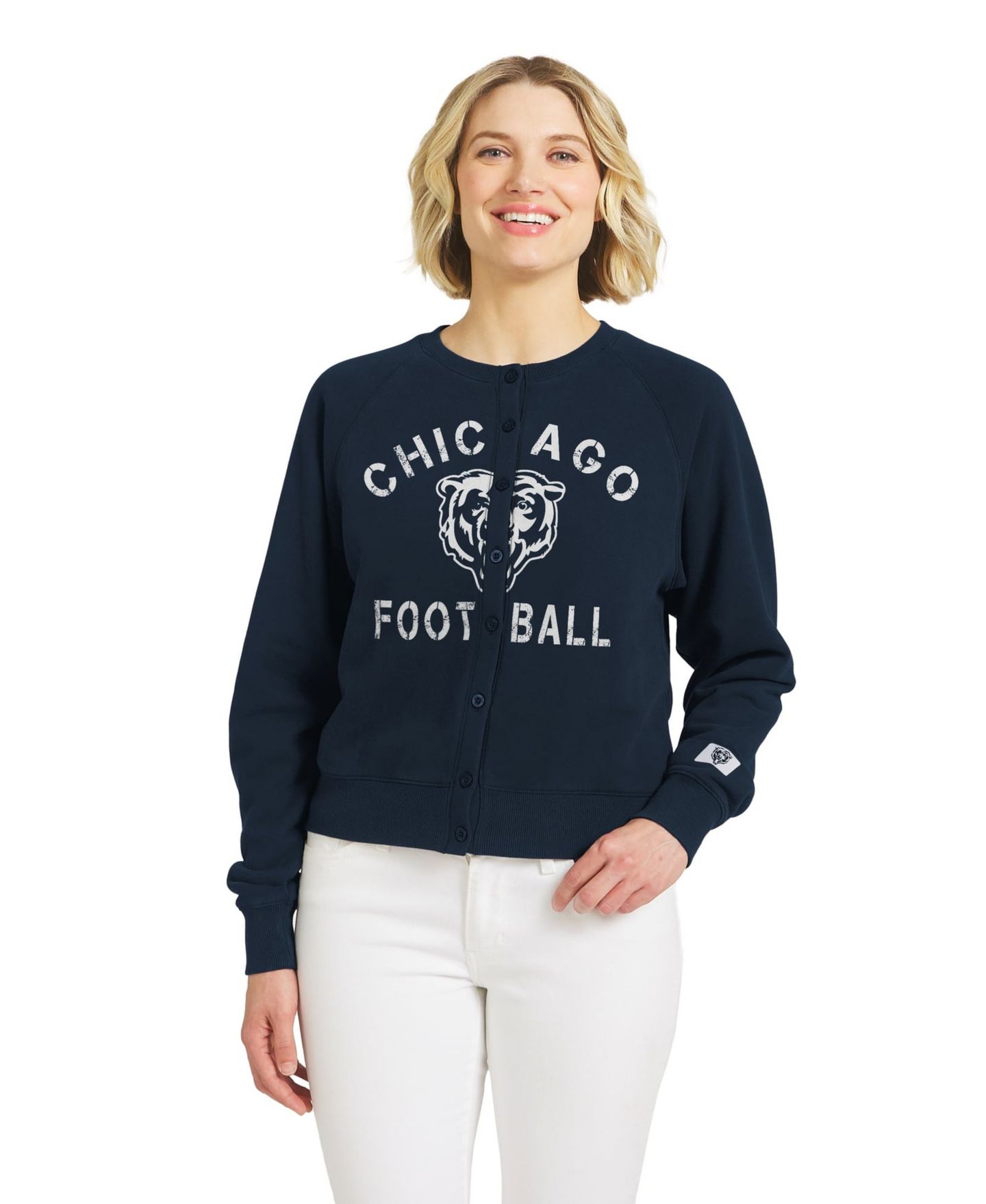 Женский кардиган WEAR by Erin Andrews Navy Chicago Bears Heathered Crew Cardigan — фото 1