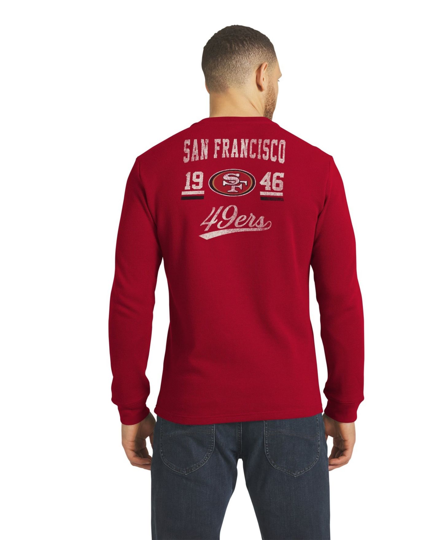 Мужская футболка Darius Rucker Collection By Fanatics Scarlet San Francisco 49ers Waffle-Knit Henley Long-Sleeve — фото 2