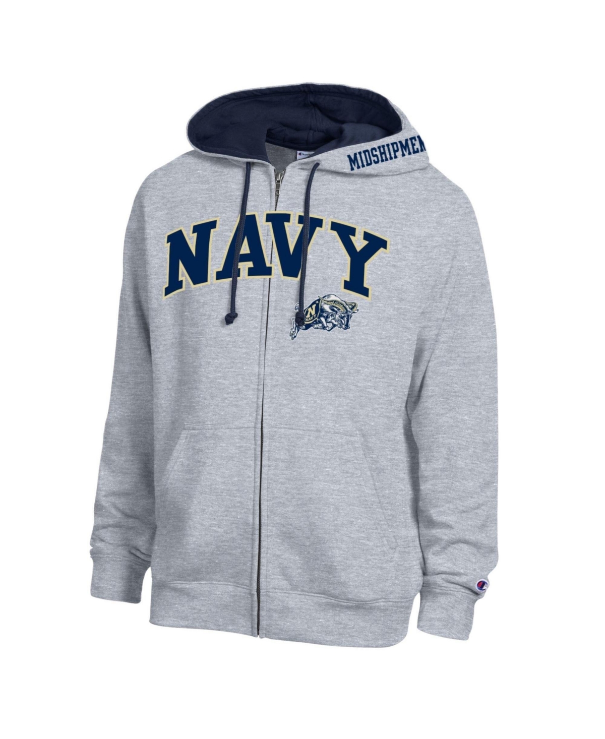 Champion Men's Heather Gray Navy Midshipmen Arch Logo Full-Zip Fleece Hoodie - Heather Gray