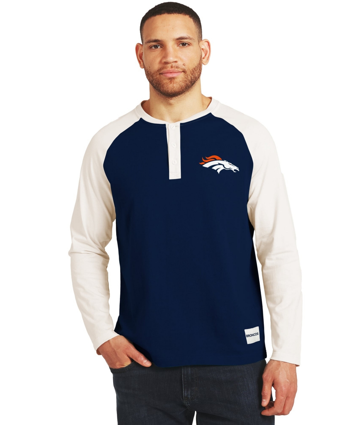 Darius Rucker Collection By Fanatics Men's Navy/Cream Denver Broncos Henley Long-Sleeve T-Shirt - Navy, Cream