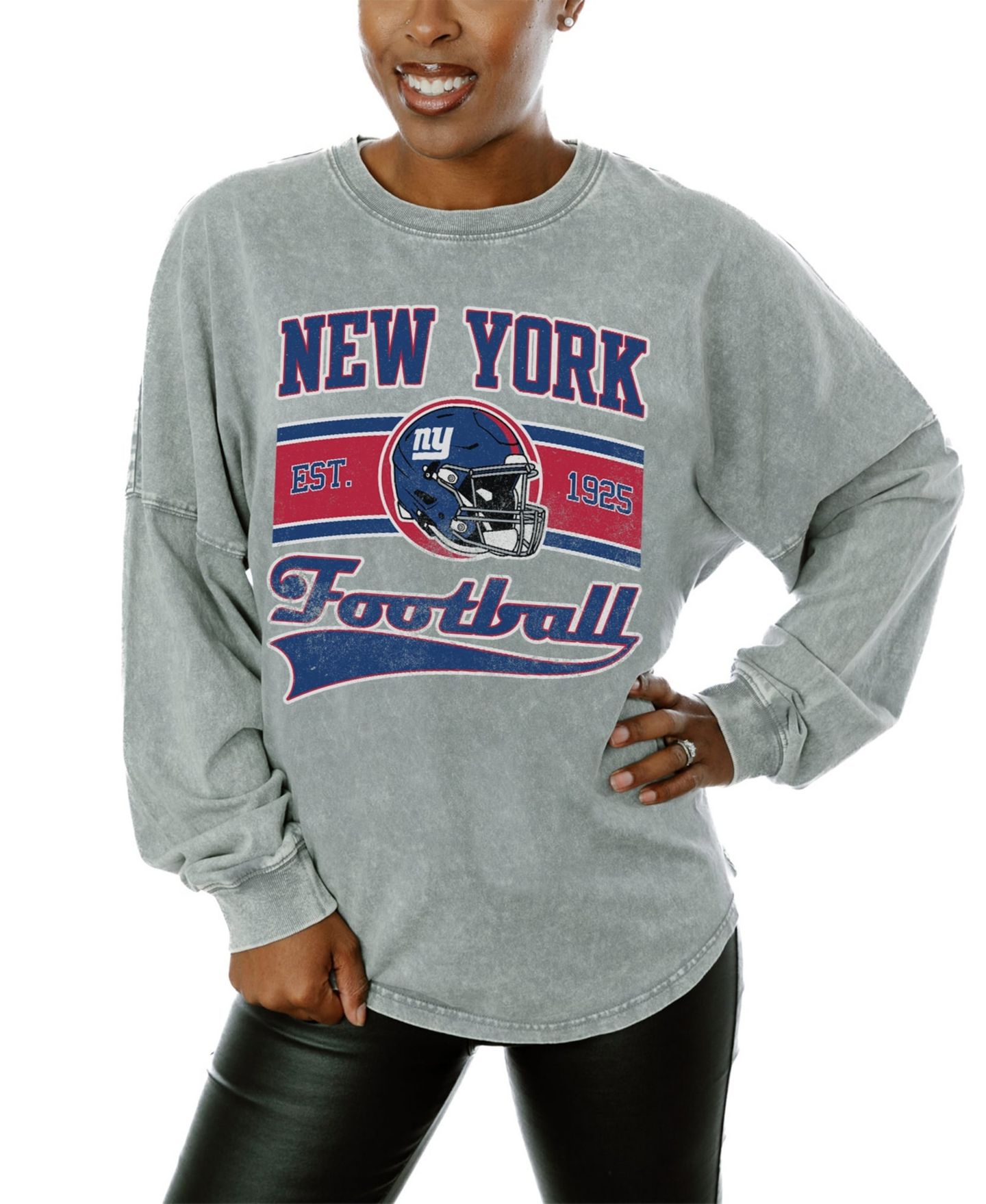 Женская футболка Gameday Couture Gray New York Giants Snow Wash Oversized Long-Sleeve — фото 1