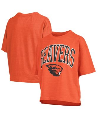 Women's Orange Oregon State Beavers Oversized Nelson Arch Over Logo Slub T-Shirt