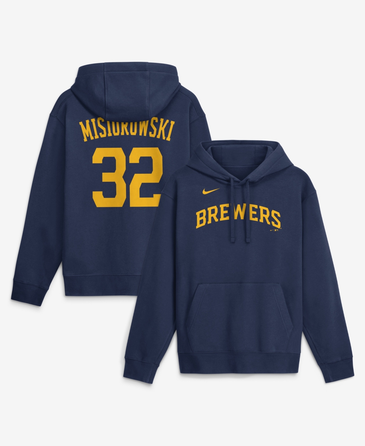 Nike Men's Jacob Misiorowski Navy Milwaukee Brewers Name & Number Club Fleece Pullover Hoodie - Navy