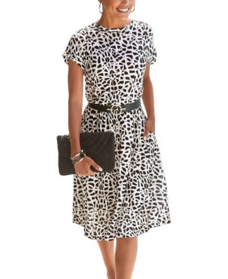 Women's Animal Print Elastic-Waist Side-Slit Pockets Dress