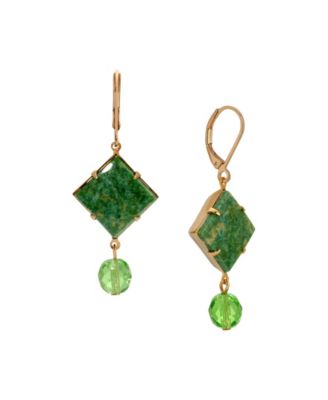 Semi-Precious Stone Square Round Bead Drop Earrings