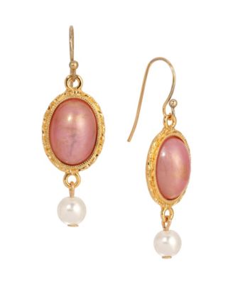 Gold-Tone Imitation Pearl Oval Earrings