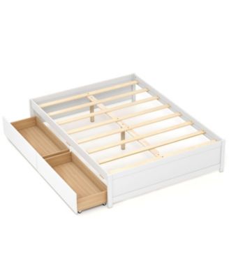 Full Wooden Platform Bed with 2 Rolling Storage Drawers