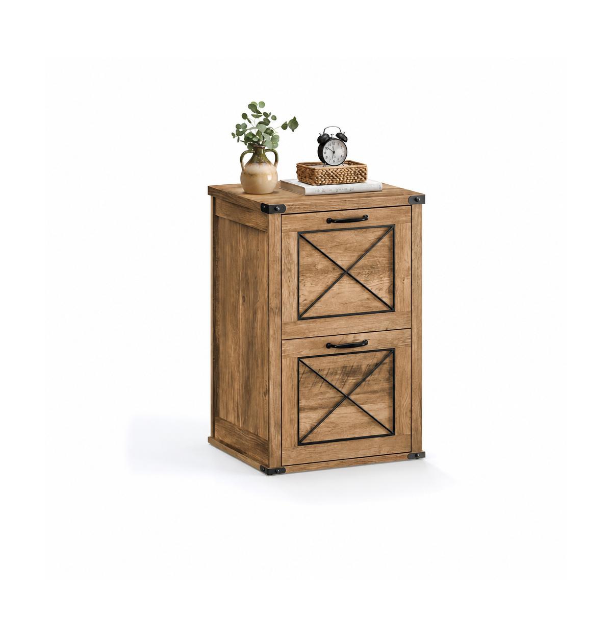 Mecale File Cabinet with 2 Drawers for Letter and A4 Documents - Rustic walnut