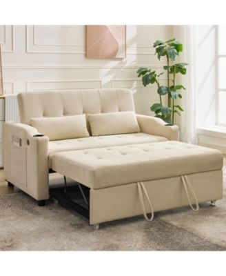 3-in-1 Convertible Sleeper Sofa Bed with Pull-Out Bed, Adjustable Backrest, USB Charging and Side Pockets - for Small Spaces, Living Room