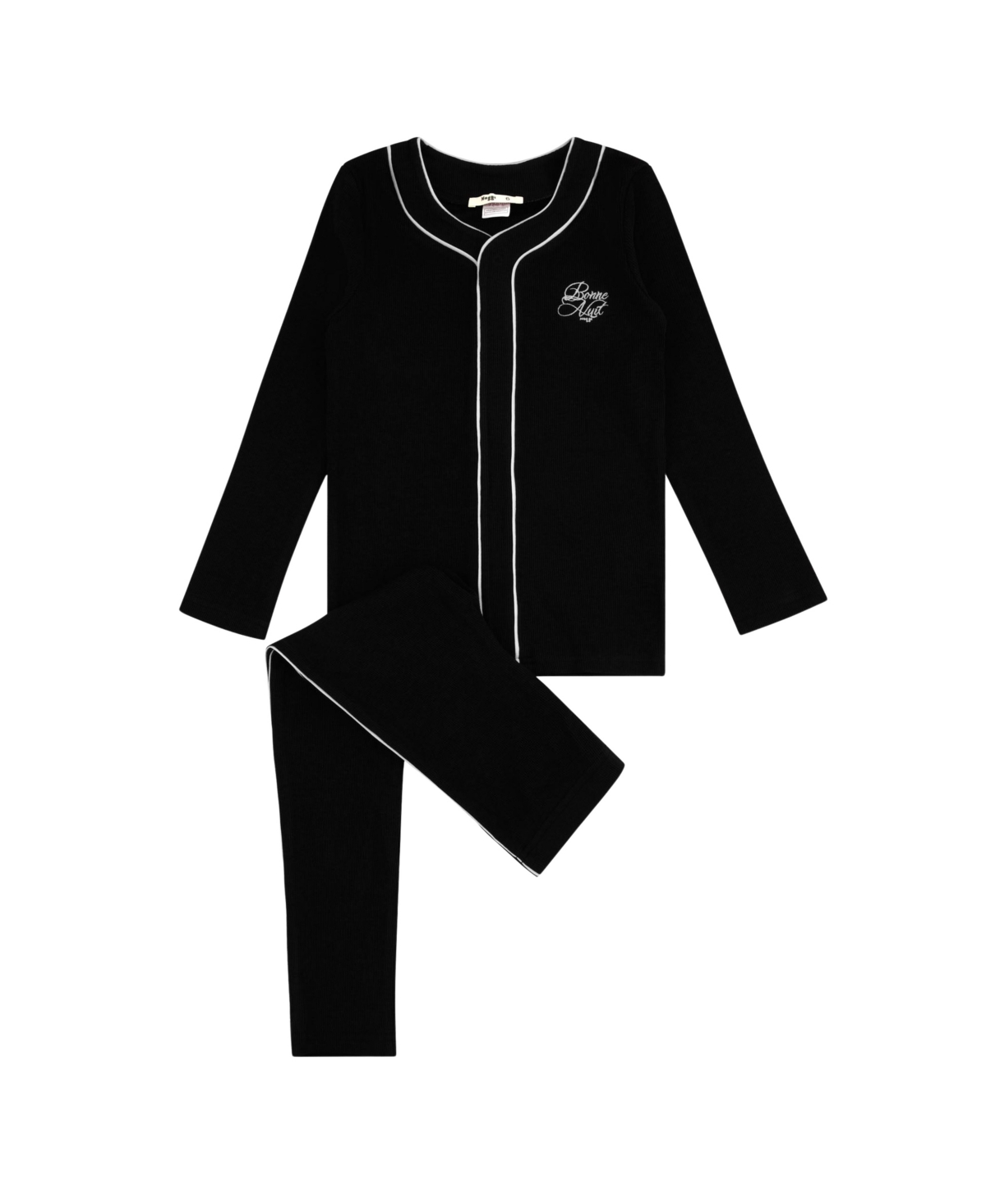 NoggiWear Boys' and Girls' 2T-5T Bonne Nuit Button-Down Long-Sleeve Pajamas, 2-Piece Set - Black