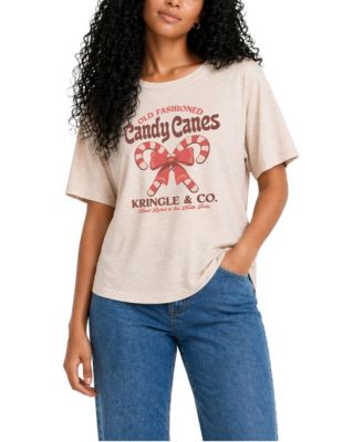Women's Candy Canes Graphic Relaxed-Fit Crewneck T-Shirt