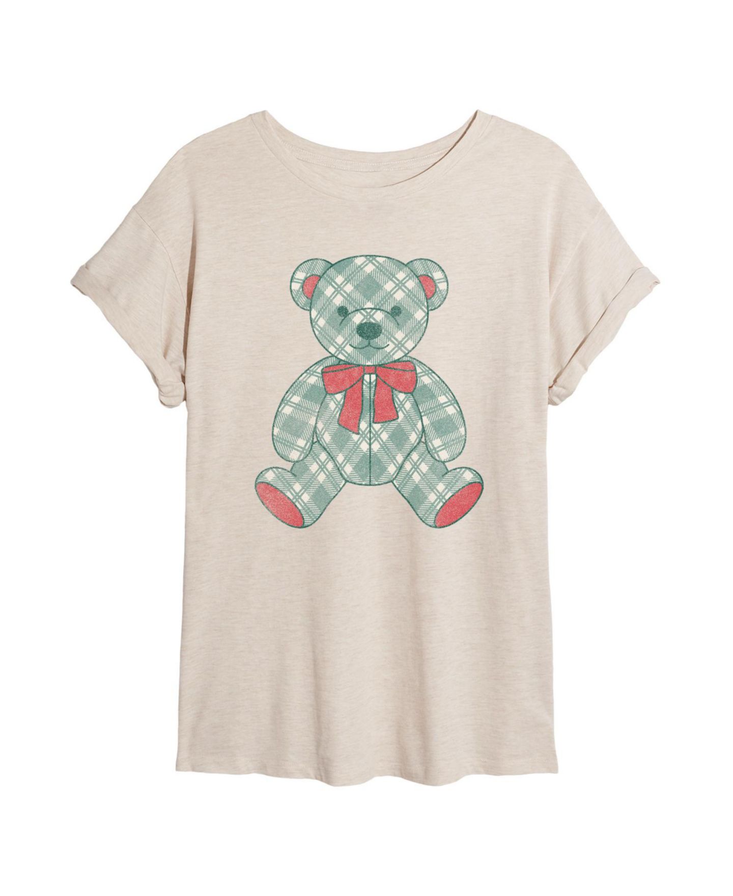 Женская футболка Instant Message Juniors' Plaid Christmas Bear Oversized Graphic, цвет: Берёзовый — фото 4