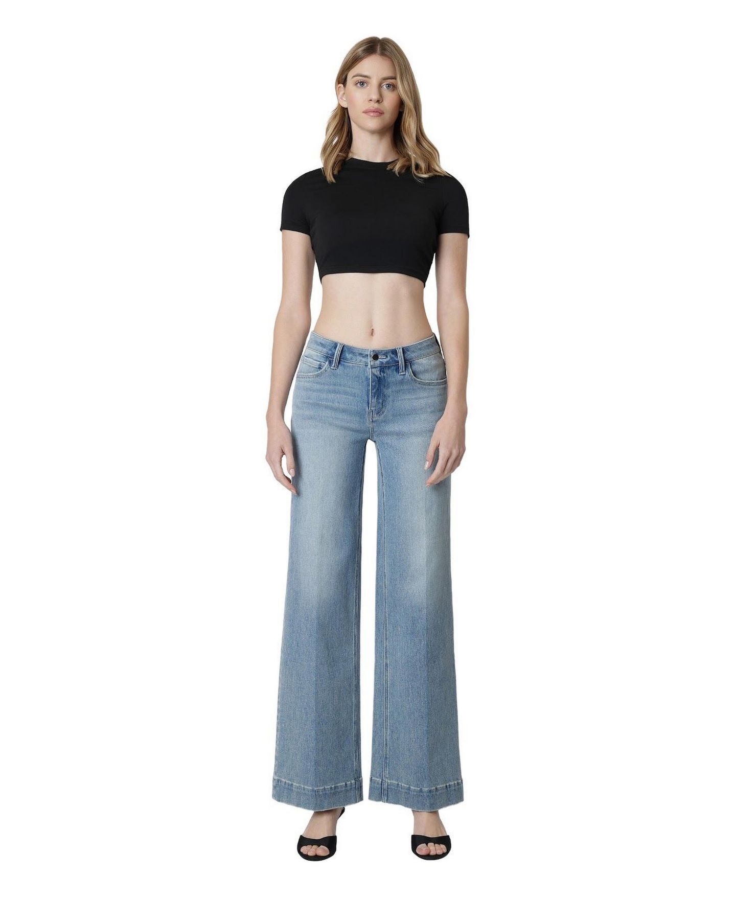 Женские джинсы Flying Monkey Unrivaled Mid-Rise Wide-Leg Trouser-Hem, цвет: Пастельный синий — фото 3