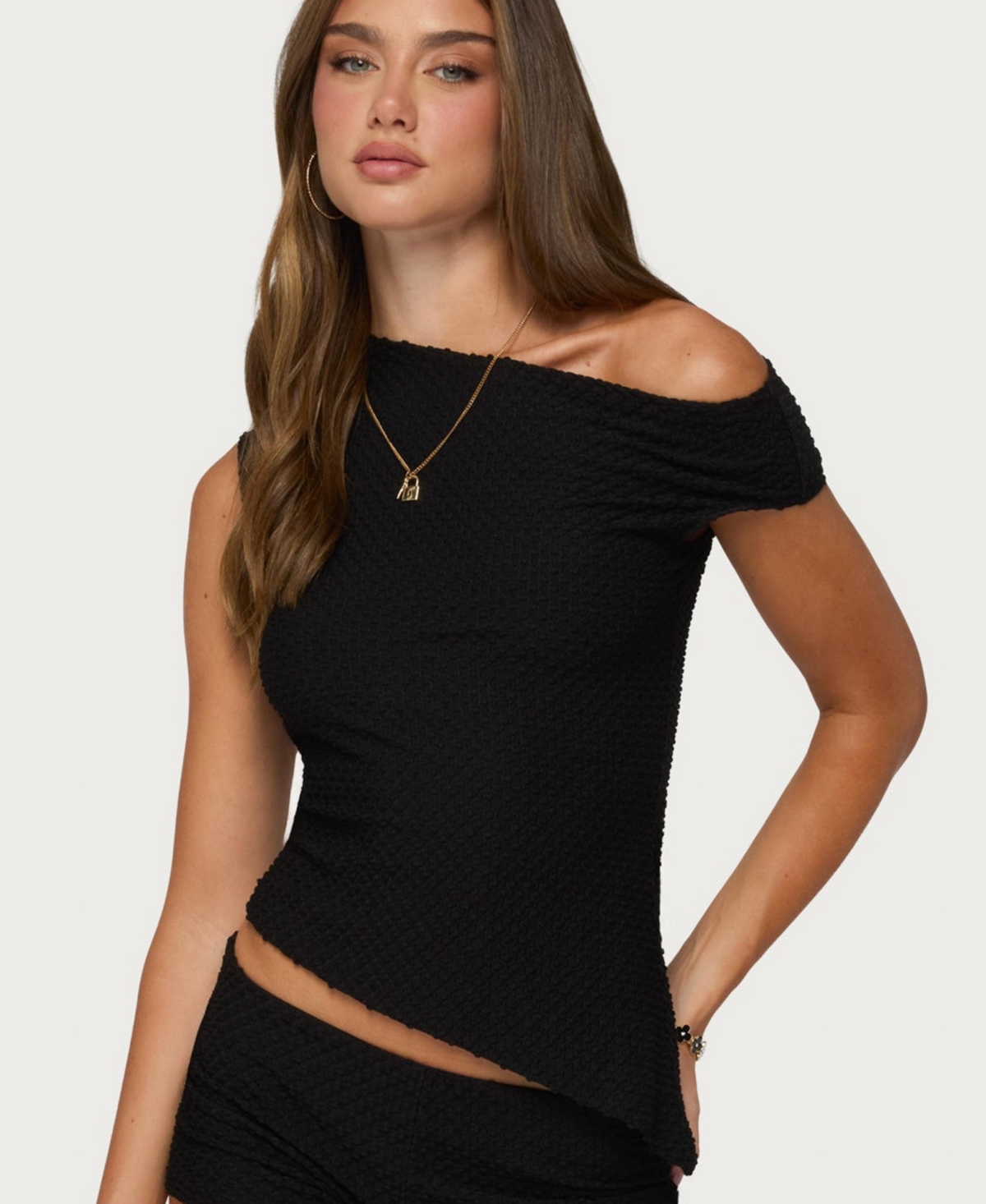Edikted Women's Atile Off-The-Shoulder Asymmetric-Hem Top - Black