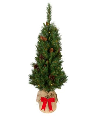 3' Pine Cone Burlap Tree with 35 Warm White Battery Operated LED Lights w/ Timer