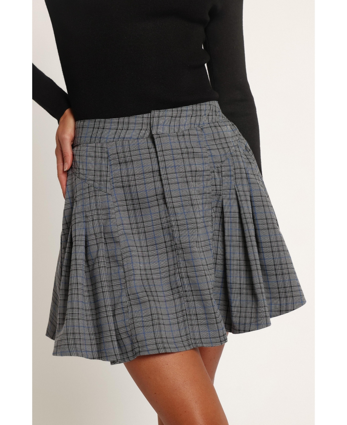 Petal and Pup Women's Alek Pleated Plaid High-Waisted Mini Skirt - Grey blue plaid