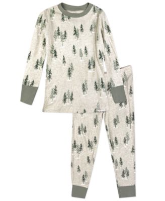 Boys' and Girls' 2T-5T Winter Pine-Print Organic Cotton Top and Pants, 2-Piece Pajama Set