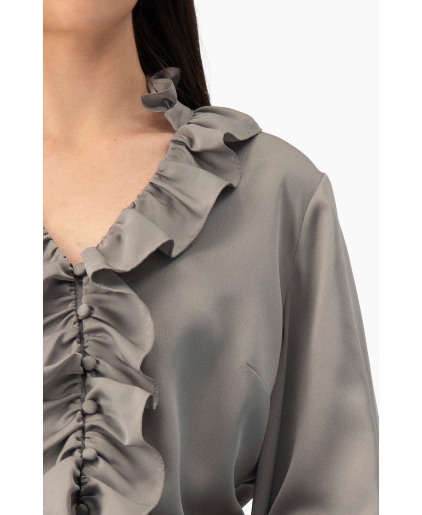 Женская блузка Ivonne Ruffle-Collar Balloon-Sleeve, цвет: Серый — фото 5