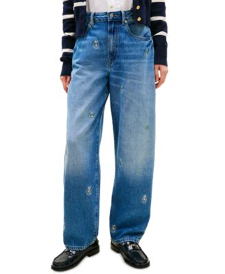 Women's All-Over Crest Wide-Leg Barrel Jeans