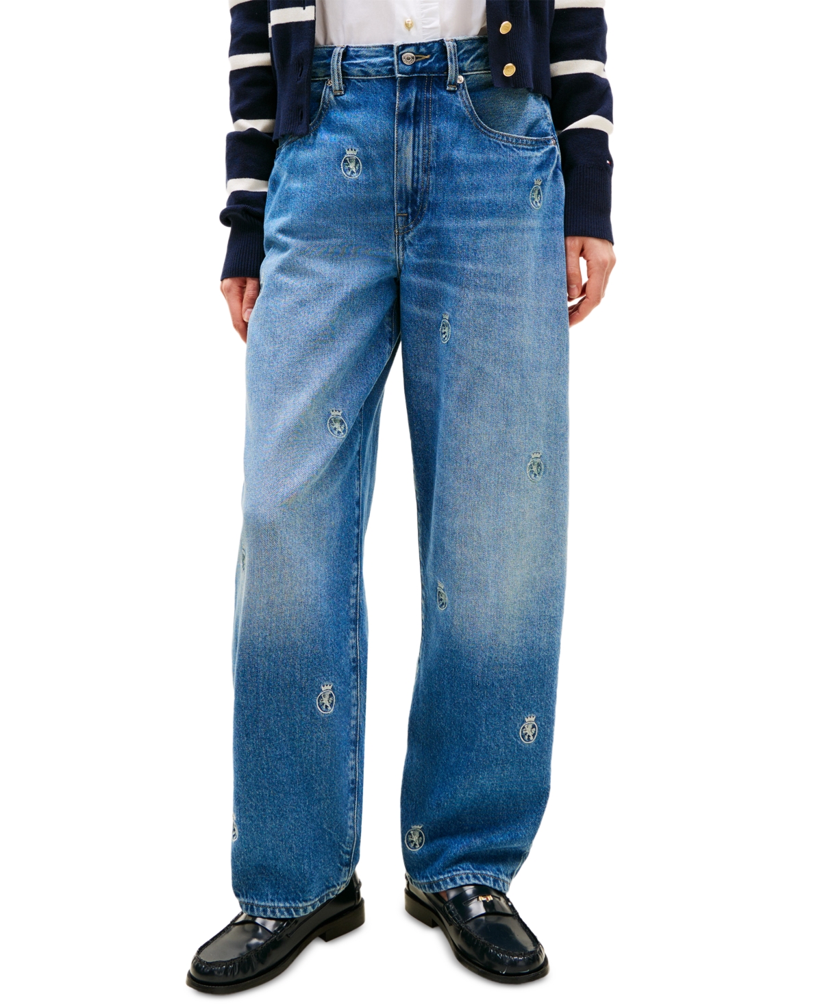Tommy Hilfiger Women's All-Over Crest Wide Leg Barrel Jeans - Finn