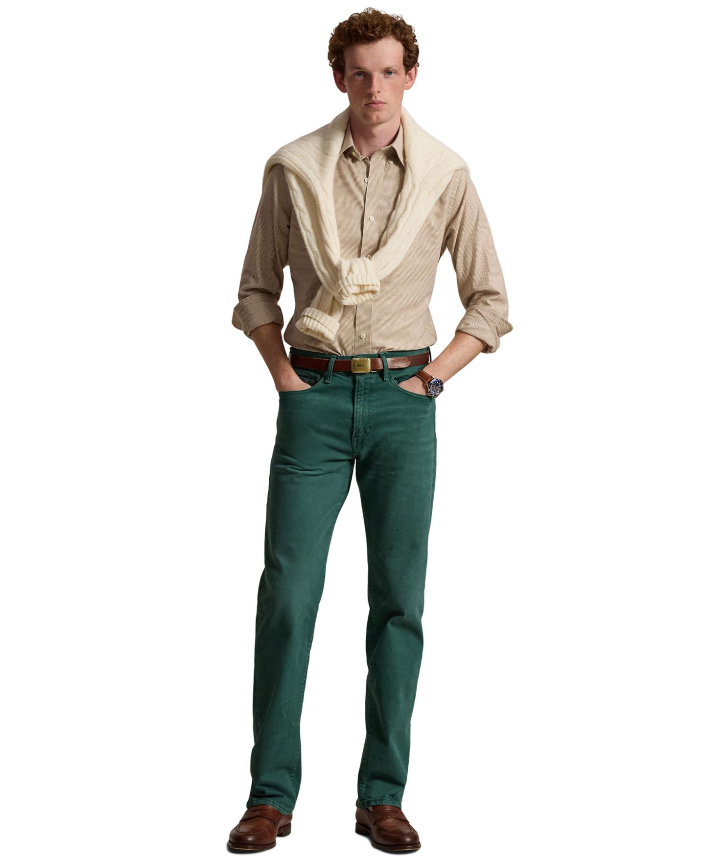 Мужские джинсы Polo Ralph Lauren Hampton Straight Stretch, цвет: Зелёный — фото 2