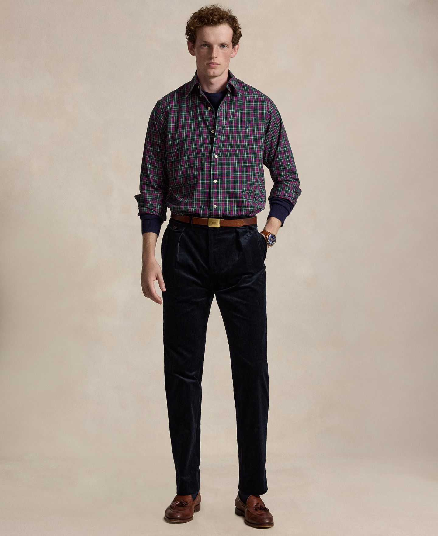 Мужская рубашка Polo Ralph Lauren Classic-Fit Plaid Twill, цвет: Мох фиолетовый — фото 2
