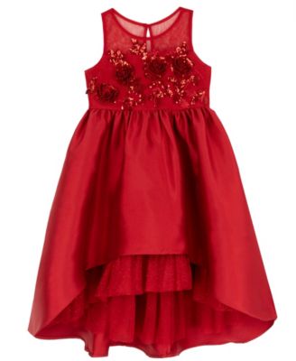 Girls' 4-6X Sequin Mesh Bodice High-Low Floral-Appliqu&eacute; Dress
