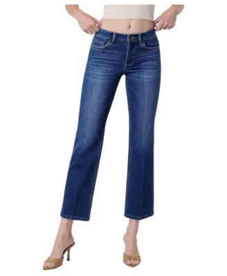 Women's Survival Mid Rise Straight-Leg Trouser Fold Crease Denim Jeans