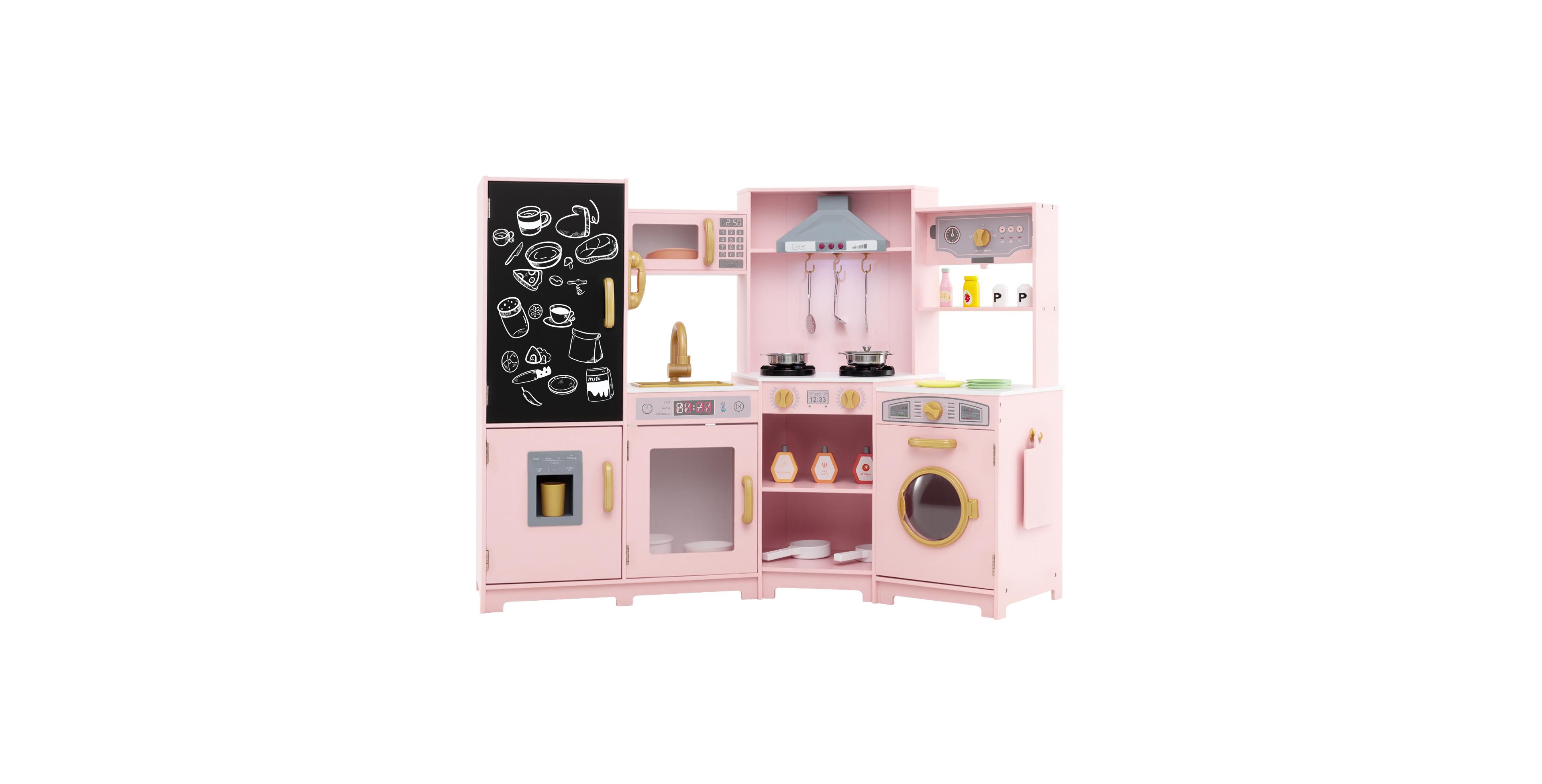 Mecale Corner Wooden Interactive 9-Piece Play Kitchen, Ages 3+