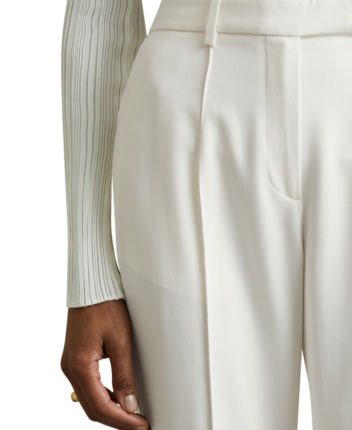 Женские брюки REISS Millie High-Waisted Wide-Leg, цвет: Кремовый — фото 2