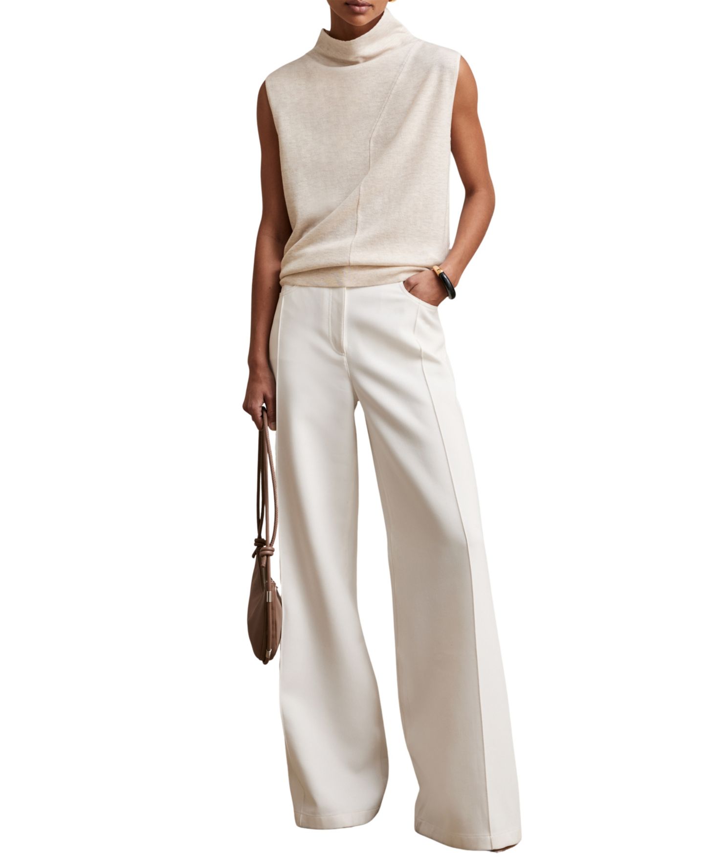 Женский топ REISS Honey Mock-Neck Sleeveless Wool, цвет: Каменный нейтральный — фото 3