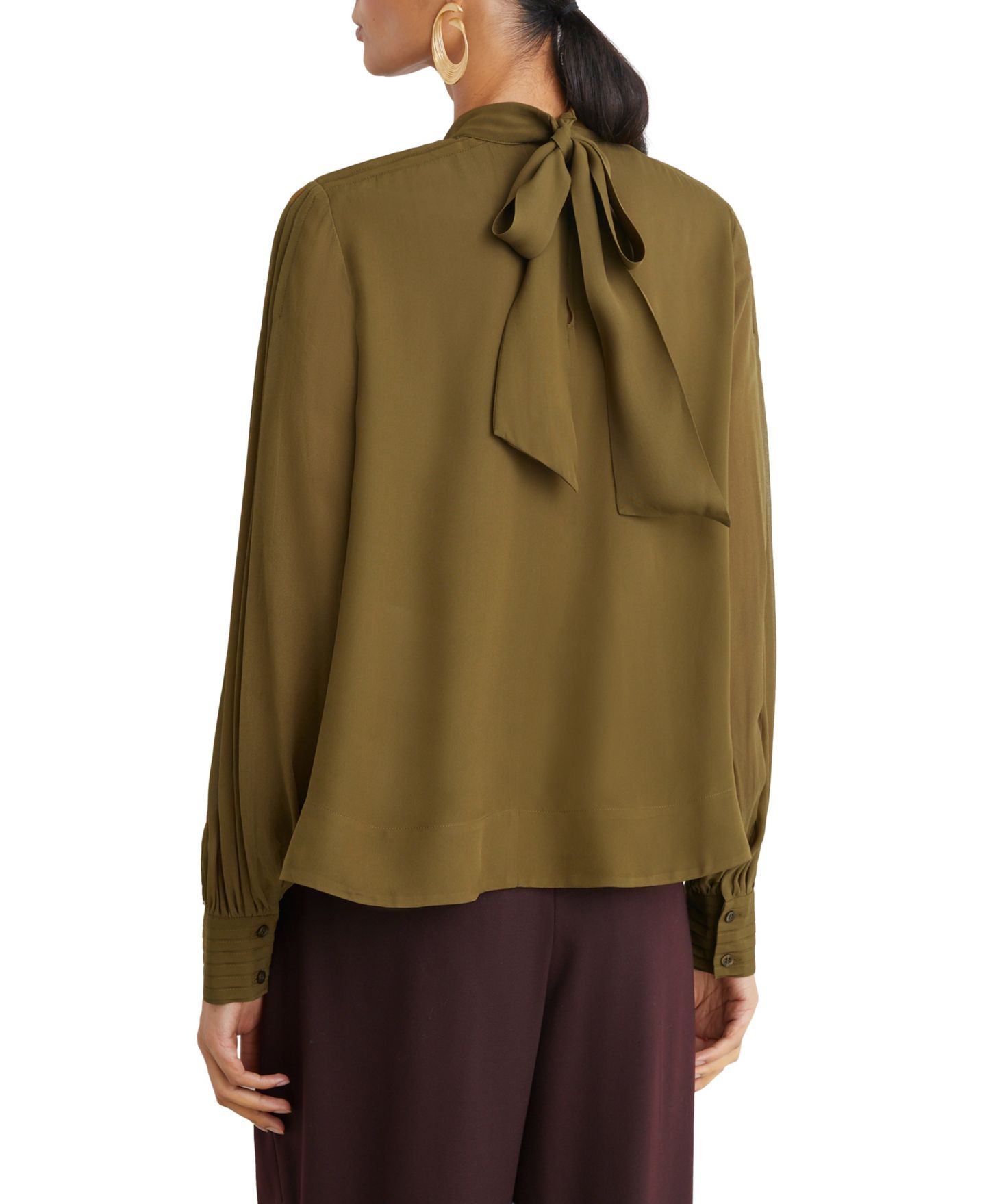 Женская блузка REISS Ottilie Long-Sleeve Mock-Neck Tie-Back, цвет: Хаки зелёный — фото 3